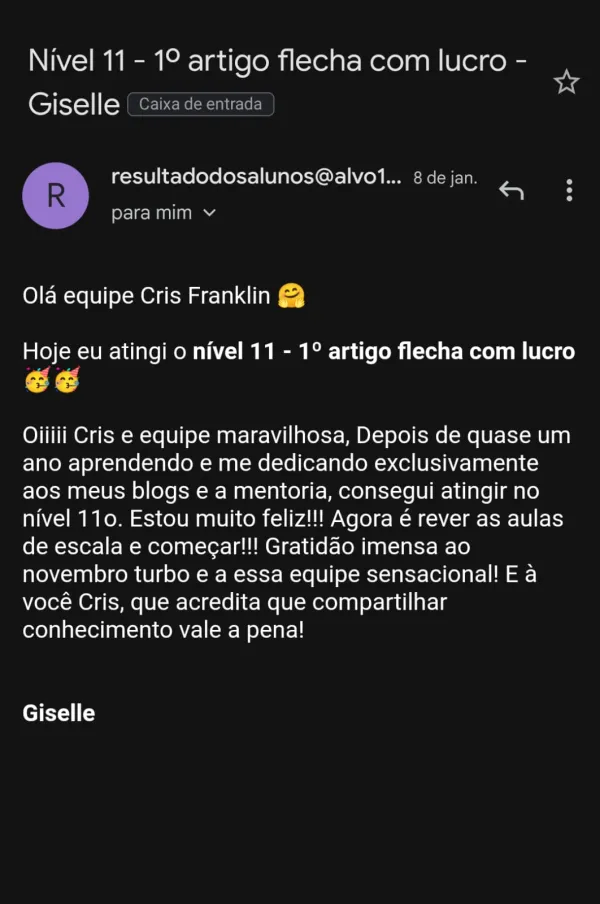 Giselle — 1º artigo com lucro