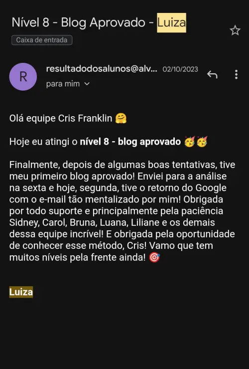 Luiza — blog aprovado